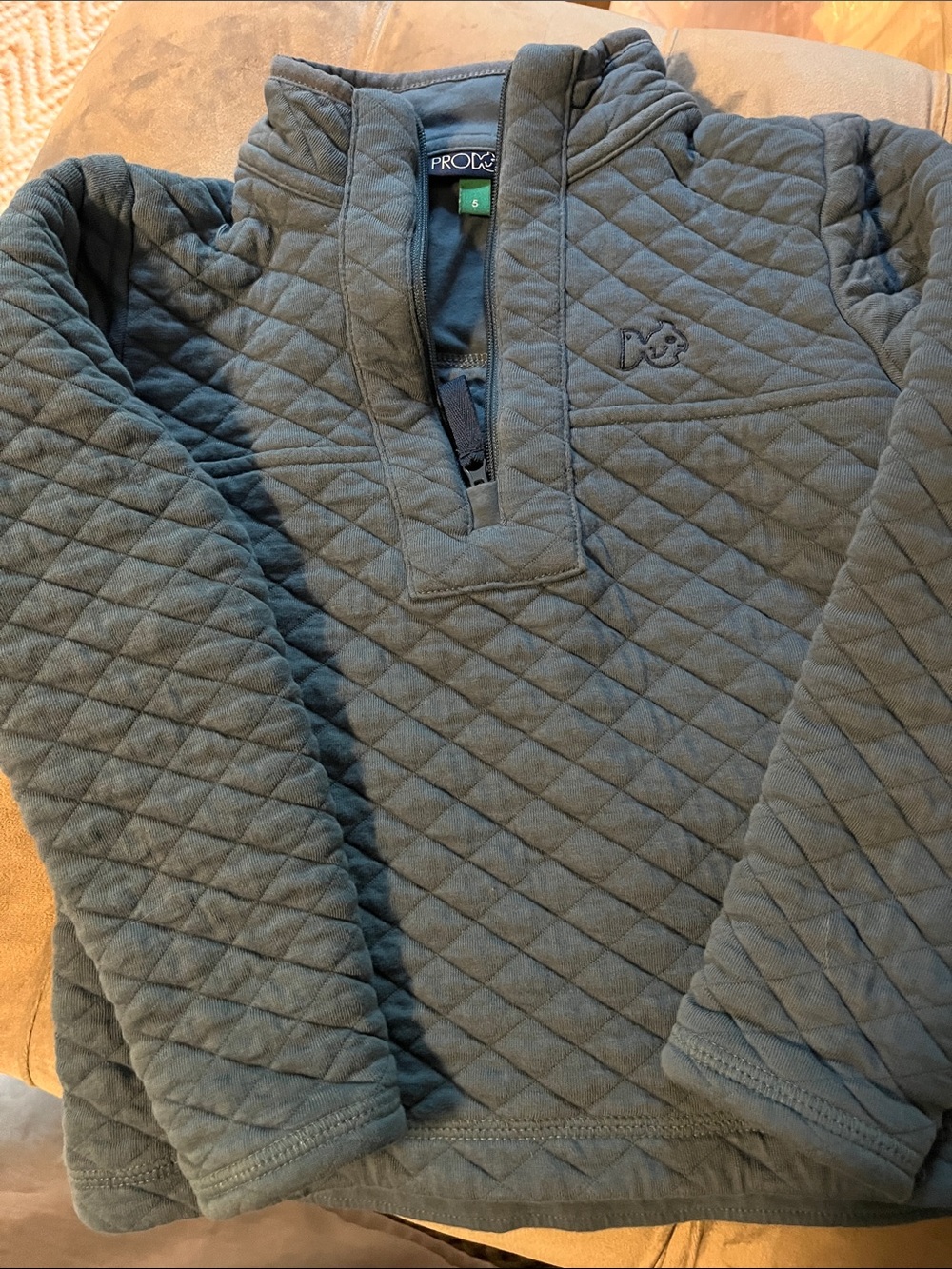 PRODOH Kids Quilted Half-Zip Jacket in Slate Blue size 5